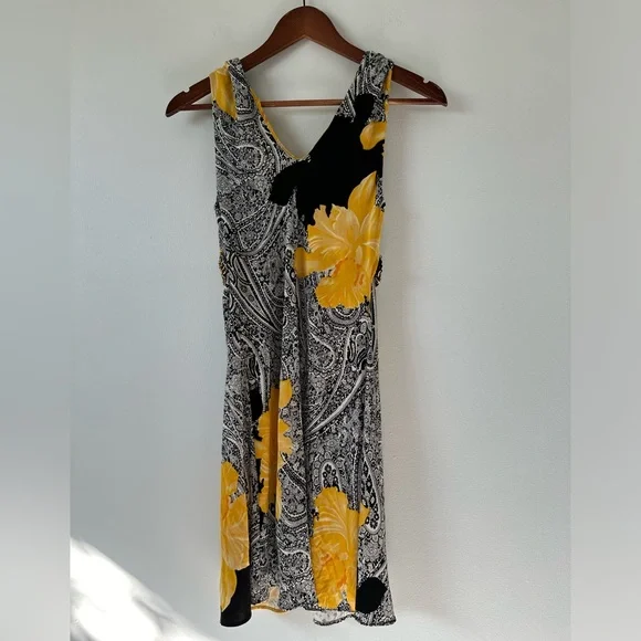 Sky Paisley Silk Sleeveless Dress with V-neckline and Empire Waist Size M - Picture 3 of 15